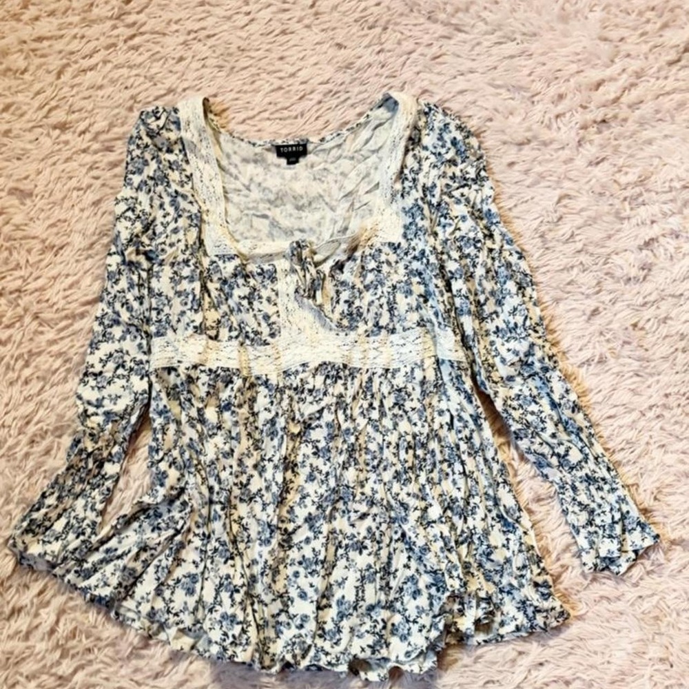 Torrid Cottage Core Prairie Milkmaid Peasant Feminine Coquette Top Womens 00